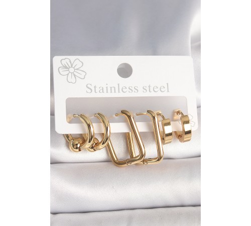 316L Çelik Gold Renk Halka Kare Model Kadın Küpe Seti 316L Çelik Gold Renk Halka Kare Model Kadın Küpe Seti