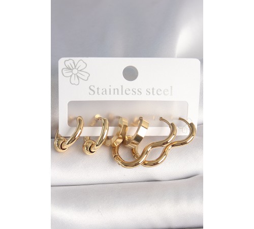 316L Çelik Gold Renk Kalp Halka Model Kadın Küpe Seti 316L Çelik Gold Renk Kalp Halka Model Kadın Küpe Seti