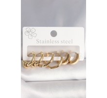 316L Çelik Gold Renk Altıgen Halka Model Kadın Küpe Seti