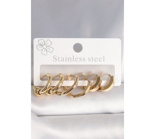 316L Çelik Gold Renk Altıgen Halka Model Kadın Küpe Seti 316L Çelik Gold Renk Altıgen Halka Model Kadın Küpe Seti