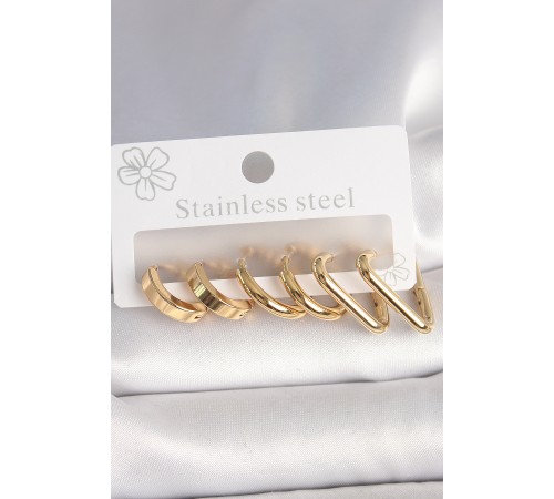 316L Çelik Gold Renk Üçgen Halka Model Kadın Küpe Seti 316L Çelik Gold Renk Üçgen Halka Model Kadın Küpe Seti
