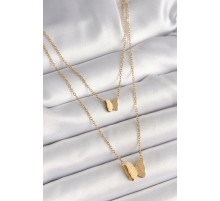 316L Çelik Gold Renk 2'Li Simli Kelebek Model Kadın Kolye