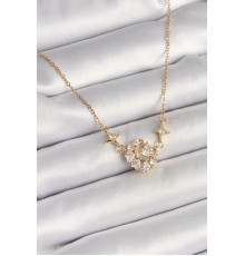 316L Çelik Gold Renk Zirkon Taşlı Hilal Kalp Model Kadın Kolye