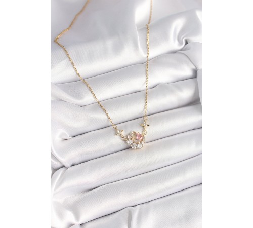 316L Çelik Gold Renk Zirkon Taşlı Hilal Pembe Kalp Model Kadın Kolye 316L Çelik Gold Renk Zirkon Taşlı Hilal Pembe Kalp Model Kadın Kolye