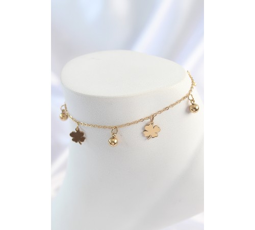 316L Çelik Gold Renk Sallantı Topçuk Yonca Model Kadın Halhal 316L Çelik Gold Renk Sallantı Topçuk Yonca Model Kadın Halhal