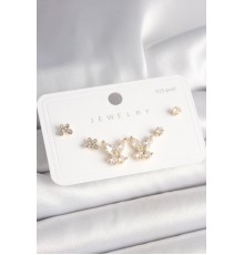 925 Ayar Gümüş Çivi Pirinç Gold Renk Zirkon Taşlı Kelebek Model Kadın Küpe Seti