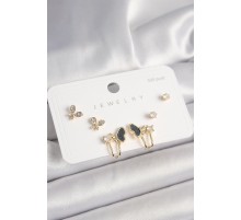 925 Ayar Gümüş Çivi Pirinç Zirkon Taşlı Kelebek Model Kadın Küpe Seti