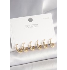 925 Ayar Gümüş Çivi Pirinç Gold Renk Kalp İşlemeli Halka Model Kadın Küpe Seti