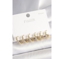 925 Ayar Gümüş Çivi Pirinç Gold Renk Sarmal Halka Model Kadın Küpe Seti