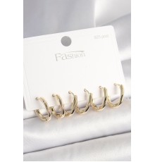 925 Ayar Gümüş Çivi Pirinç Gold Renk Oval Halka Model Kadın Küpe Seti