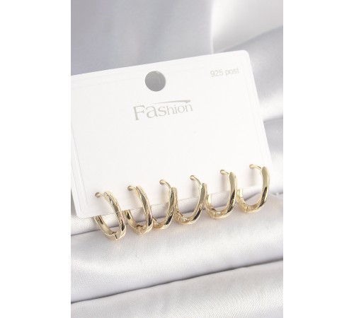 925 Ayar Gümüş Çivi Pirinç Gold Renk Oval Halka Model Kadın Küpe Seti 925 Ayar Gümüş Çivi Pirinç Gold Renk Oval Halka Model Kadın Küpe Seti