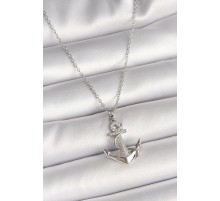 316L Çelik Gümüş Renk Zincir Zirkon Taş Detaylı Çapa Model Kadın Kolye