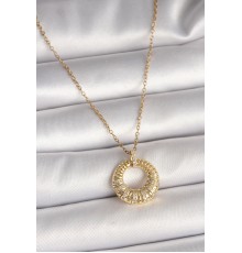 316L Çelik Gold Renk Zincir Zirkon Taş İşlemeli Daire Model Kadın Kolye