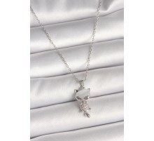 316L Çelik Gümüş Renk Zincir Zirkon Taşlı Kedi Model Kadın Kolye