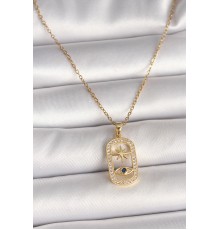 316L Çelik Gold Renk Zincir Zirkon Taşlı Göz Yıldız Model Kadın Kolye