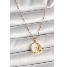 316L Çelik Gold Renk Zincir Beyaz Mineli Gün Batımı Model Kadın Kolye