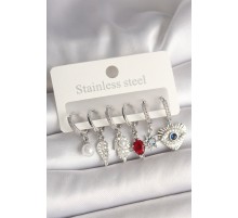 Pirinç Gümüş Renk Zirkon Taşlı Fatma Ana El Figür Kadın Küpe Seti