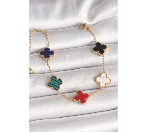 316L Çelik Gold Renk Mix Renkli Yonca Model Kadın Bileklik 316L Çelik Gold Renk Mix Renkli Yonca Model Kadın Bileklik
