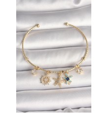 Pirinç Gold Renk Sallantı Zirkon Taşlı Yıldız Figür Charm Kadın Bileklik