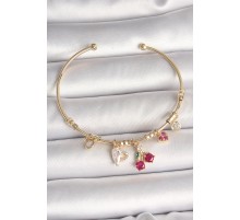 Pirinç Gold Renk Sallantı Kırmızı Zirkon Taşlı Kiraz Figür Charm Kadın Bileklik