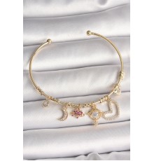 Pirinç Gold Renk Zirkon Taşlı Sallantı Gezegen Model Yıldız Detay Charm Kadın Bileklik