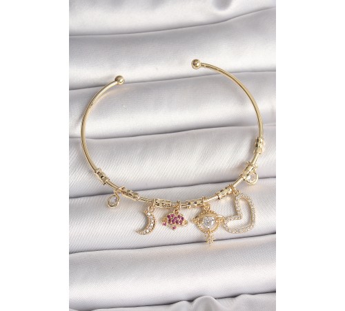 Pirinç Gold Renk Zirkon Taşlı Sallantı Gezegen Model Yıldız Detay Charm Kadın Bileklik Pirinç Gold Renk Zirkon Taşlı Sallantı Gezegen Model Yıldız Detay Charm Kadın Bileklik