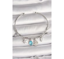 Pirinç Gümüş Renk Sallantı Pusula Figür Kalp Detay Charm Kadın Bileklik