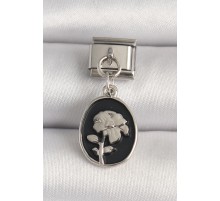 316L Çelik Gümüş Renk Gümüş Çiçek İşlemeli Siyah Portre Model Nomination Charm