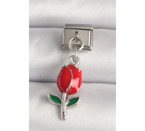 316L Çelik Gümüş Renk Kırmızı Gül Model Nomination Charm 316L Çelik Gümüş Renk Kırmızı Gül Model Nomination Charm