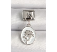 316L Çelik Gümüş Renk Çiçek İşlemeli Beyaz Portre Model Nomination Charm