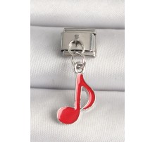 316L Çelik Gümüş Renk Kırmızı Müzik Nota Model Nomination Charm