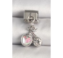 316L Çelik Gümüş Renk Pembe Mineli Kalp Zirkon Taş Detay Nomination Charm