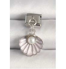 316L Çelik Gümüş Renk Pembe Deniz Kabuğu Model İnci Detay Nomination Charm