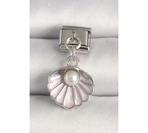 316L Çelik Gümüş Renk Pembe Deniz Kabuğu Model İnci Detay Nomination Charm