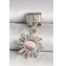 316L Çelik Gümüş Renk Pembe Mineli Güneş Model Nomination Charm