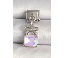 316L Çelik Gümüş Renk Pembe Zirkon Taşlı Çanta Model Nomination Charm