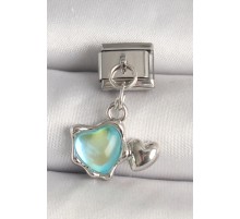 316L Çelik Gümüş Renk Mavi Mineli Kalp Model Nomination Charm