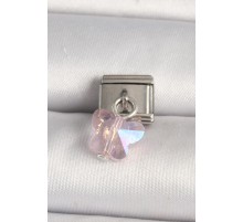 316L Çelik Gümüş Renk Pembe Zirkon Taşlı Kelebek Model Nomination Charm