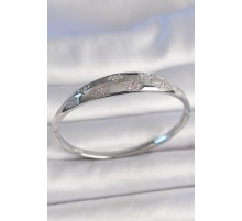 Pirinç Gümüş Renk Zirkon Taşlı Yıldız İşlemeli Kadın Kelepçe