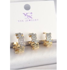Pirinç Gold Renk Zirkon Taşlı Dorika Model 3'Lü Kadın Kombin Küpe