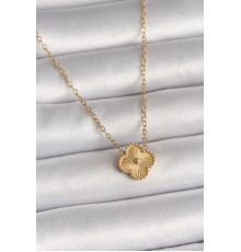 316L Çelik Gold Renk İşleme Detaylı Yonca Model Kadın Kolye