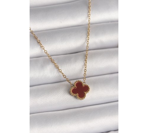 316L Çelik Gold Renk Bordo Yonca Model Kadın Kolye 316L Çelik Gold Renk Bordo Yonca Model Kadın Kolye