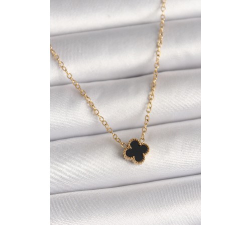 316L Çelik Gold Renk Siyah Yonca Model Kadın Kolye 316L Çelik Gold Renk Siyah Yonca Model Kadın Kolye
