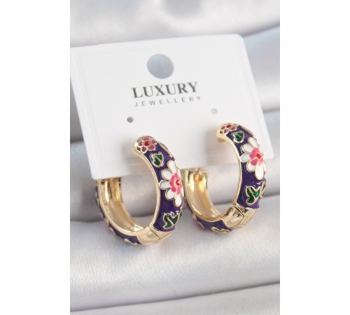 Pirinç Gold Renk Halka Model Mor Çiçek Mineli Kadın Küpe Pirinç Gold Renk Halka Model Mor Çiçek Mineli Kadın Küpe