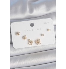 Pirinç Gold Renk Zirkon Taşlı Kuğu Model 925 Ayar Gümüş Çivi Kadın Küpe Seti