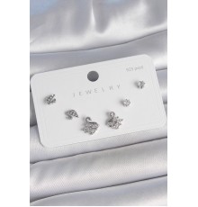 Pirinç Gümüş Renk Zirkon Taşlı Kuğu Model 925 Ayar Gümüş Çivi Kadın Küpe Seti