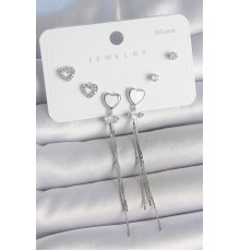 Pirinç Gümüş Sallantı Beyaz Mineli Kalp Model Zirkon Taşlı Kalp Detay 925 Ayar Gümüş Çivi Kadın Küpe Seti
