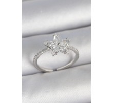 Pirinç Gümüş Renk Zirkon Taşlı Yıldız Model Ayarlanabilir Kadın Yüzük