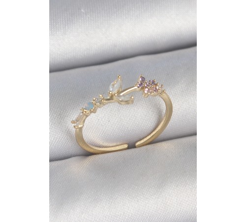 Pirinç Gold Renk Zirkon Taşlı Çiçek Model Ayarlanabilir Kadın Yüzük Pirinç Gold Renk Zirkon Taşlı Çiçek Model Ayarlanabilir Kadın Yüzük