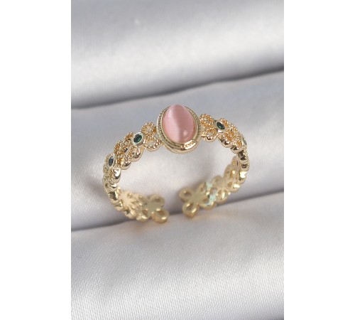 Pirinç Gold Renk Zirkon Taş Detaylı Pembe Mineli Damla Model Ayarlanabilir Kadın Yüzük Pirinç Gold Renk Zirkon Taş Detaylı Pembe Mineli Damla Model Ayarlanabilir Kadın Yüzük